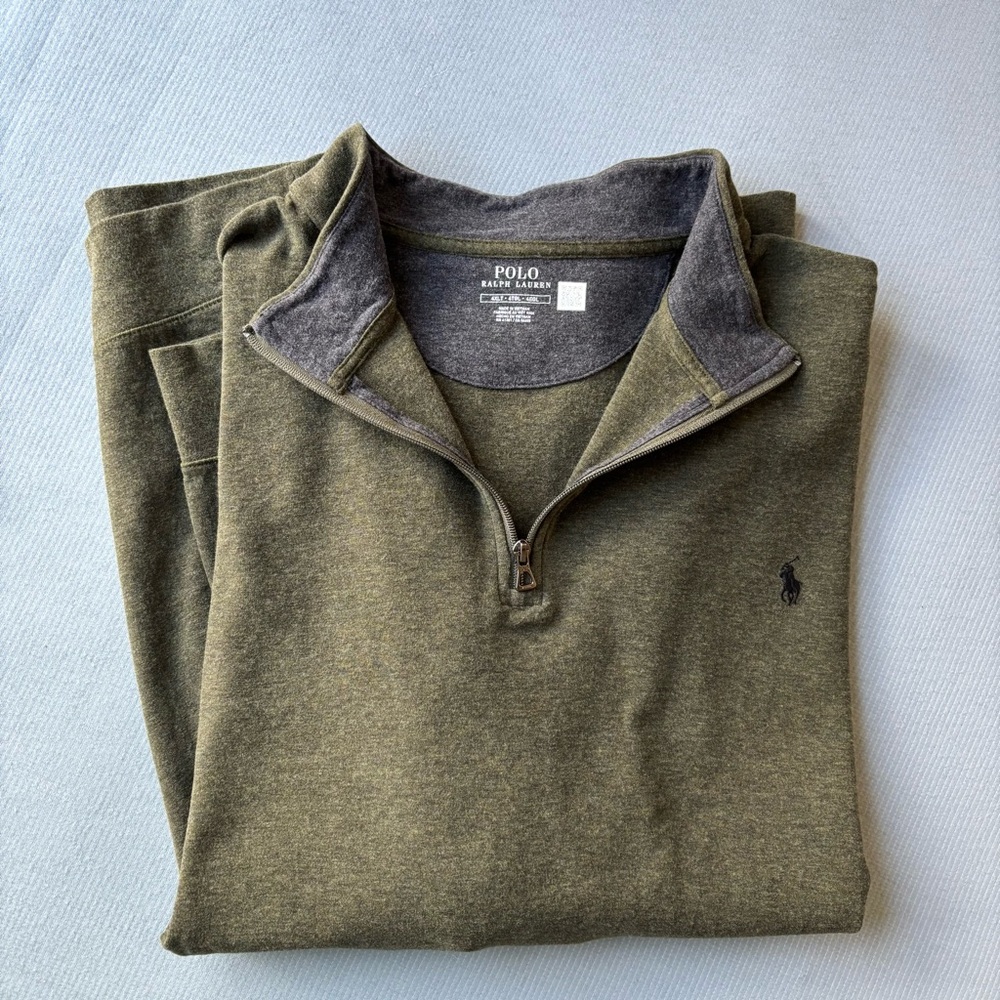 POLO RALPH LAUREN | Dark Green Long Sleeve Knit Quarter Zip Big Tall | Size 4XLT